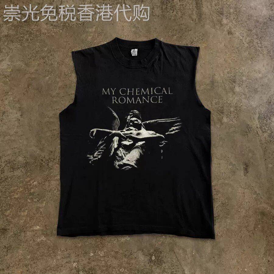 出口美国Chrisma Katch~纯棉休闲黑色印花无袖背心男女坎肩背心