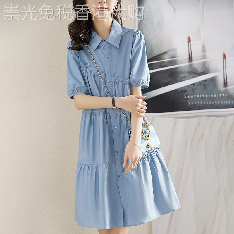 潮牌法式短袖衬衫连衣裙女夏季2025新款设计感遮肉显瘦甜美大摆裙