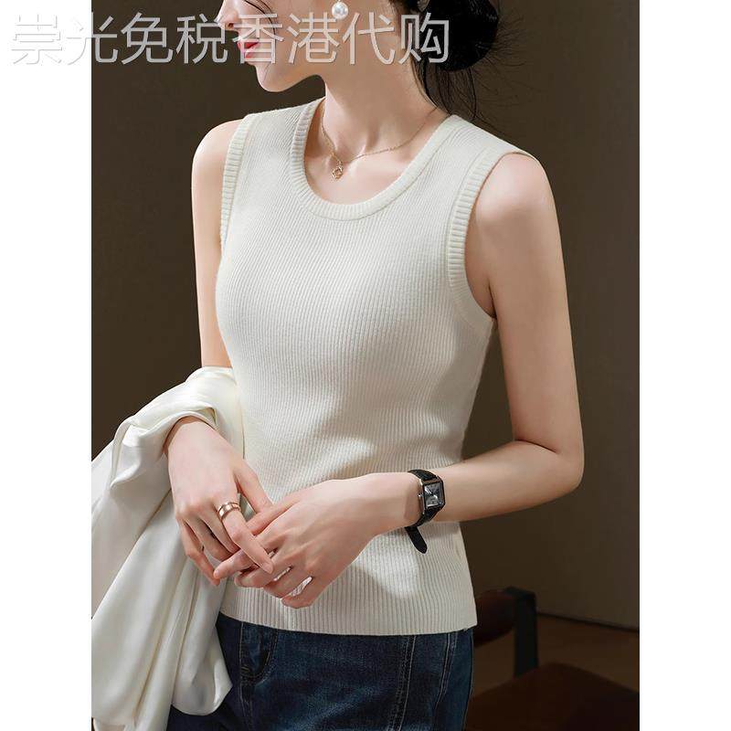 高级感圆领白色针织背心女内搭修身显瘦遮副乳坎肩无袖打底衫上衣