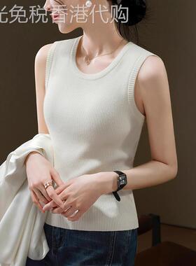 高级感圆领白色针织背心女内搭修身显瘦遮副乳坎肩无袖打底衫上衣