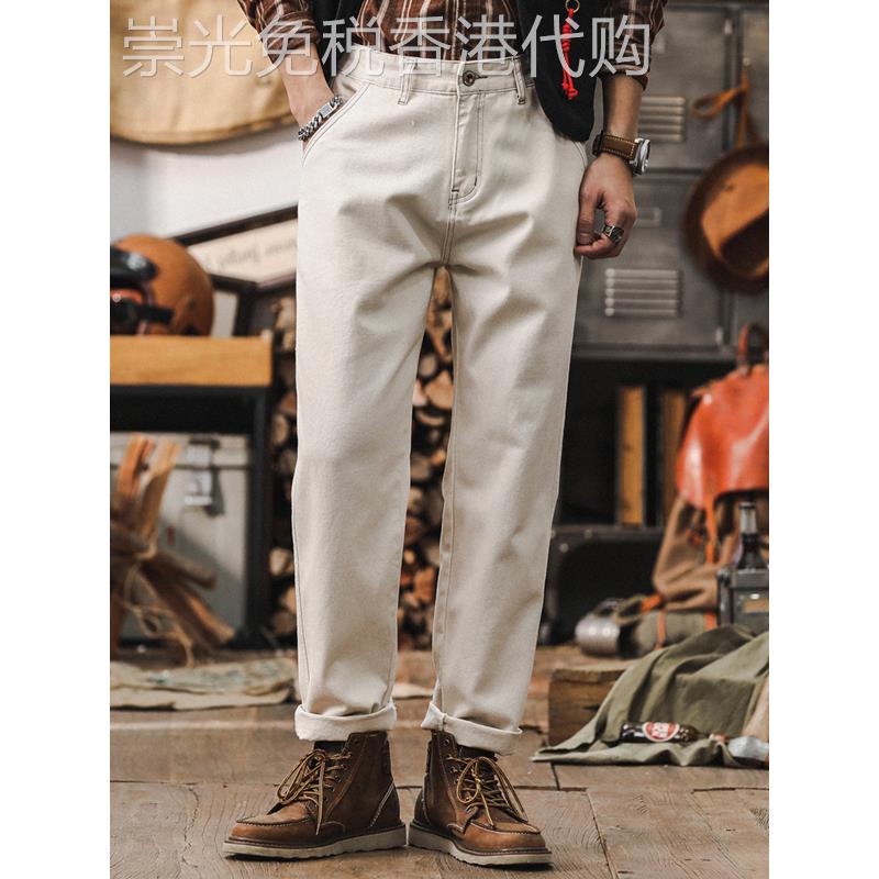 it neith BIAS潮牌美式水洗白色牛仔裤男宽松直筒秋季简约休闲裤