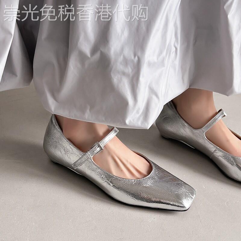 银尘秘境~韩版简约玛丽珍鞋一字带方头真皮低跟配裙子单鞋女春季