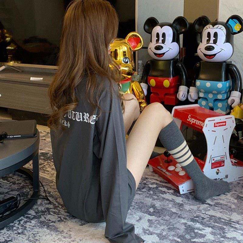 灰色上衣女春秋欧货漂亮中长版打底外穿宽松大尺码薄款长袖T恤卫
