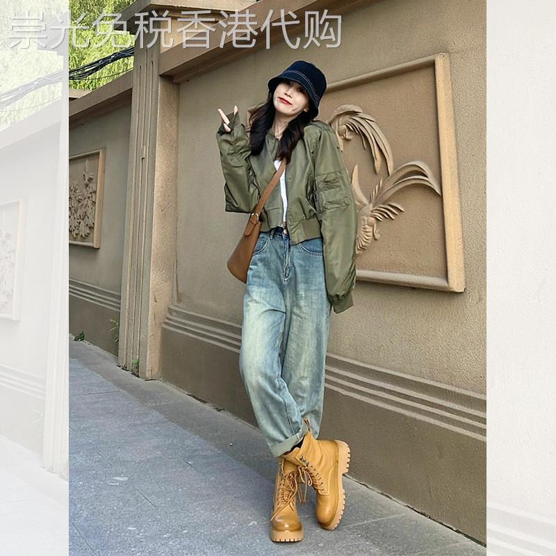 绿色短款美式棒球服外套女秋季2025新款独特超好看小个子夹克上衣