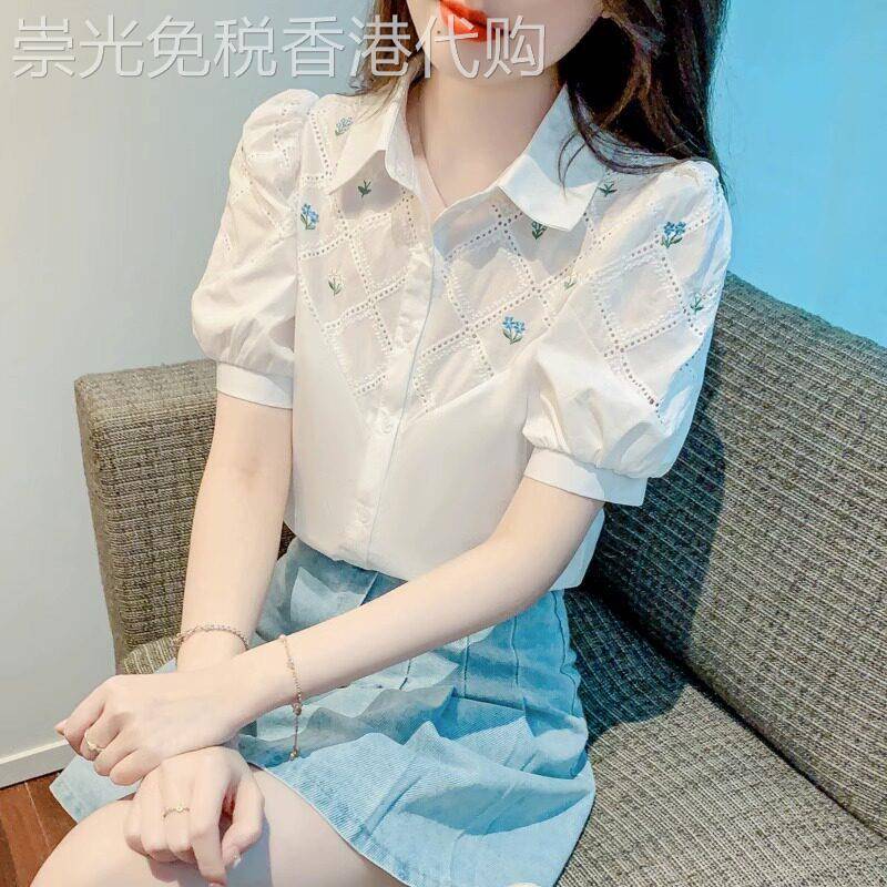 雪纺衬衫女2026新款夏季设计感小众时尚洋派减龄Polo白色短袖上衣
