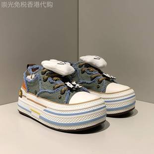 国潮胡迪联名牛仔布大头鞋女2025新款欧货厚底休闲增高米奇帆布鞋