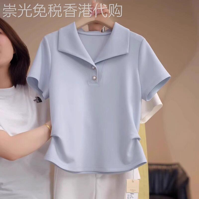 正肩短袖t恤女夏季薄款2026新款修身显瘦设计感短款半袖体恤上衣