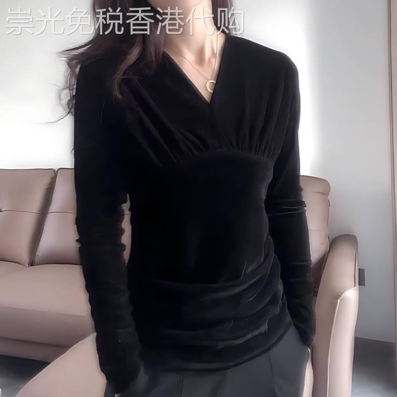 韩版洋派高级感黑色丝绒上衣女2026春季新款修身显瘦休闲百搭长袖