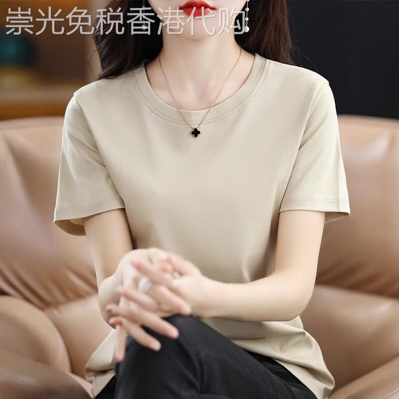 纯色圆领短袖t恤女夏季2025年新款韩版时尚减龄体恤宽松休闲上衣