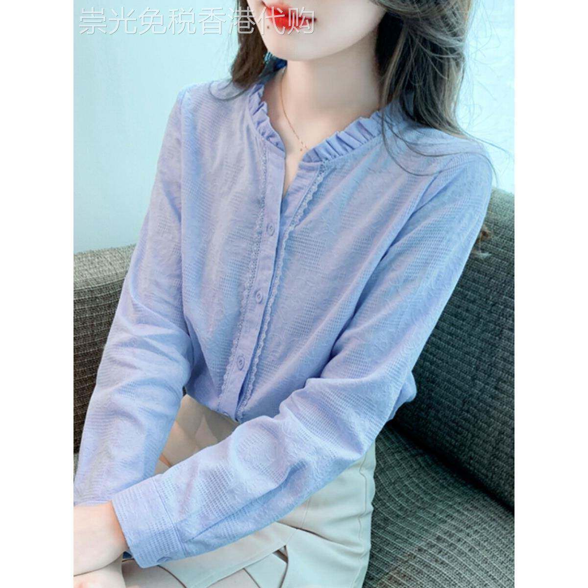 香港Timo立领长袖全棉女式衬衫2025春季设计感设计百搭女式上衣及