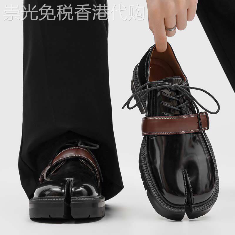 【高品质】小众设计分趾鞋男皮带扣休闲皮鞋厚底通勤猪蹄鞋德比鞋