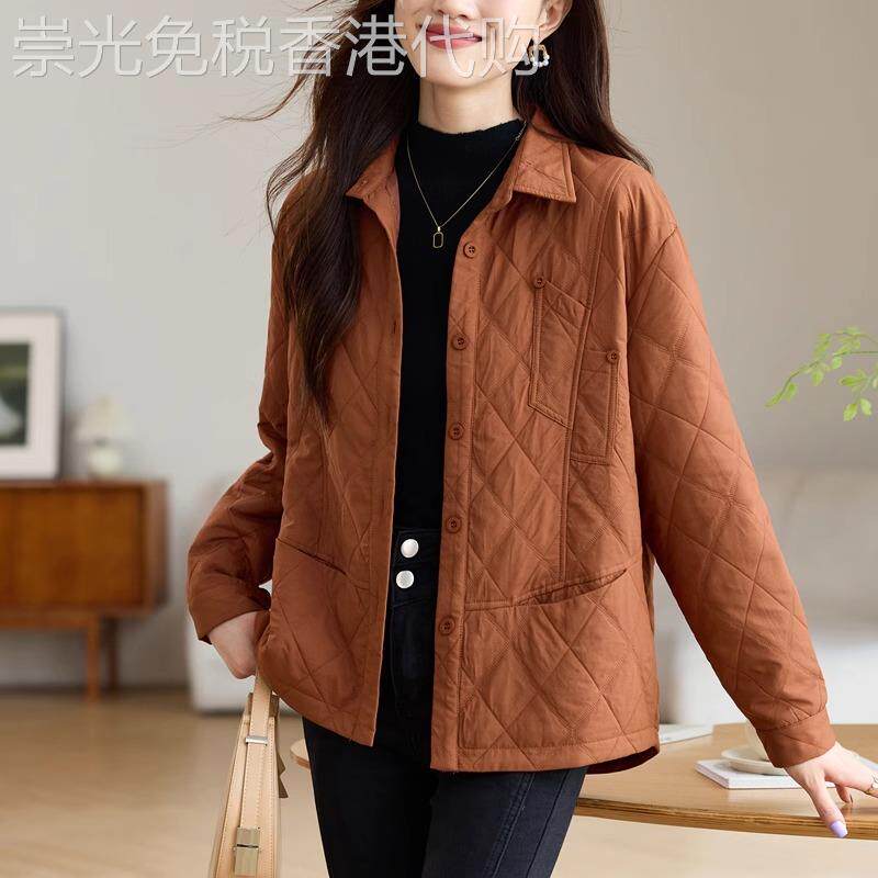 时尚休闲宽松洋气短外套2025新款中年女士夹棉轻薄棉服夹克上衣
