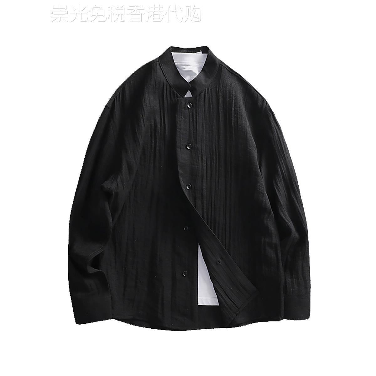 MUSONMU男士亚麻长袖衬衫男装日系休闲宽松衬衣春夏装外穿寸衫潮