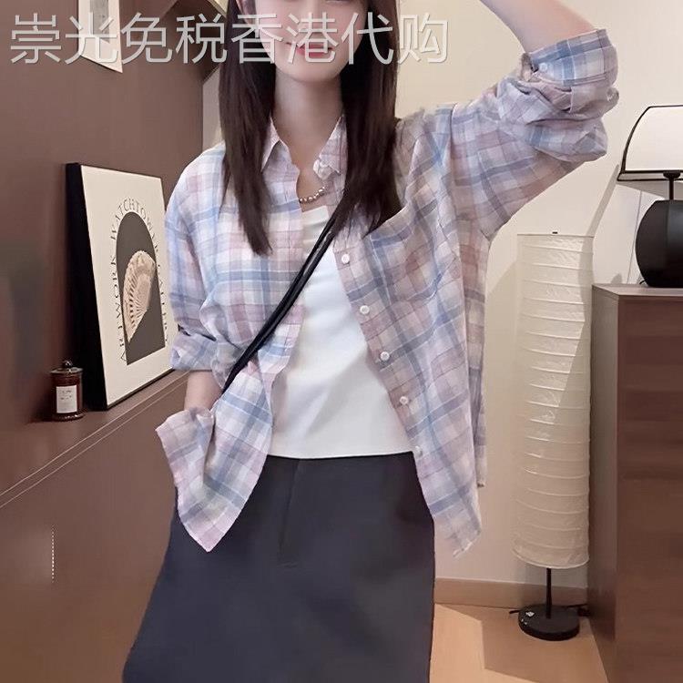 格子衬衫女士夏季薄款2026新款防晒衣设计感小众空调开衫外套上衣