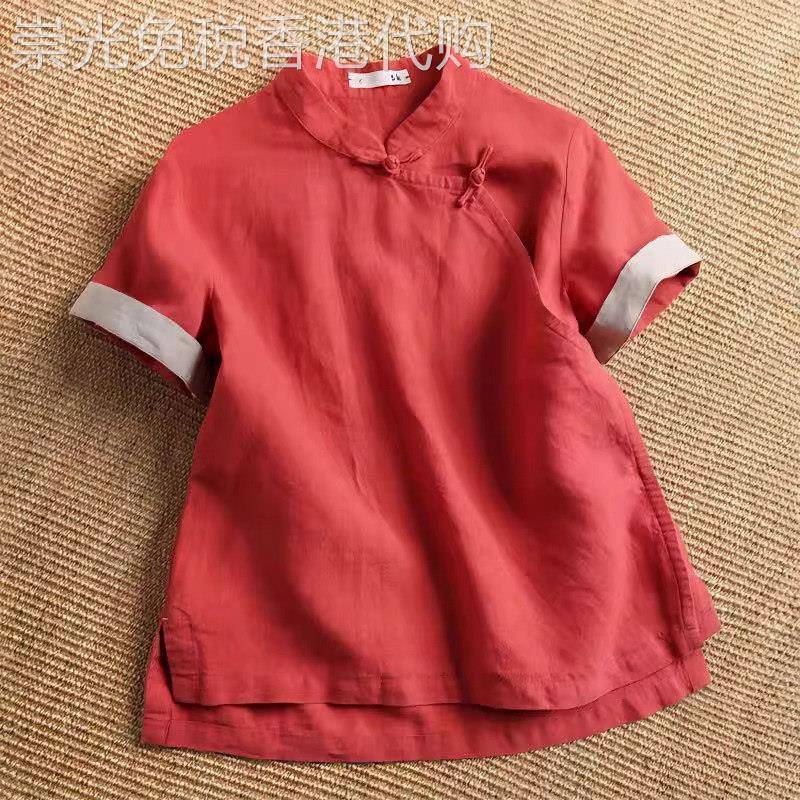 棉麻衬衫女士短袖夏季薄款2026新款大码唐装中式国风改良旗袍上衣