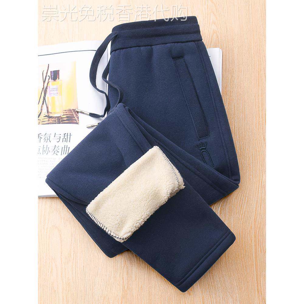 超厚羊羔绒卫裤女加绒加厚运动裤冬季藏青休闲直筒保暖棉裤外穿男