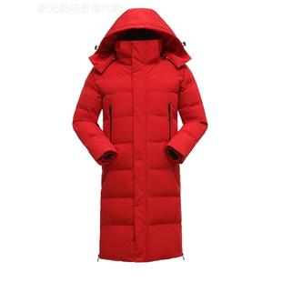 冬季大红色本命年羽绒棉服男超长款过膝大码棉衣加绒休闲棉袄外套