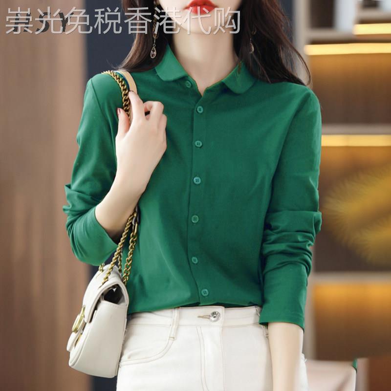 韩版纯棉polo领衬衫女新款宽松职业休闲衬衣弹力显瘦气质潮打底衫