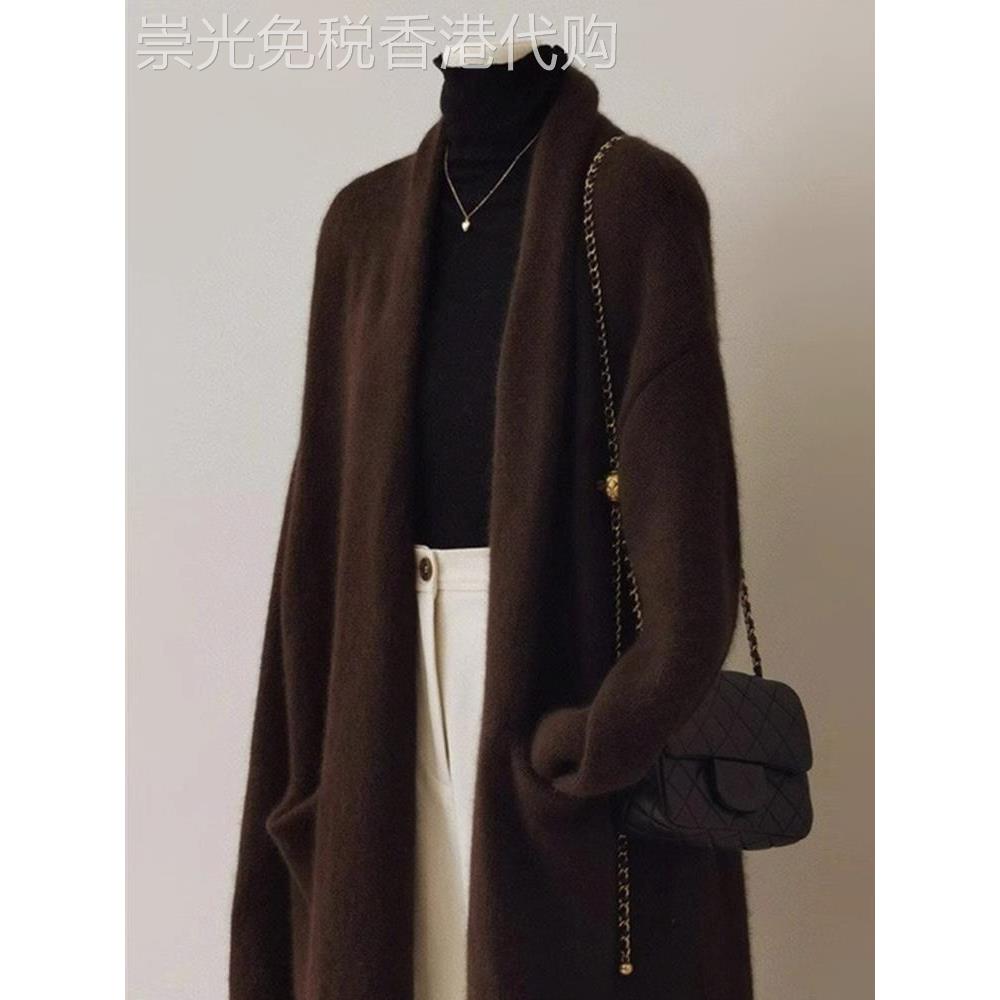 美拉德穿搭垂坠感中长版毛衣开衫外套秋冬加厚高级感过膝针织开衫