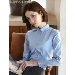 白色衬衫女设计感小众职业装长袖春秋冬新款修身正装气质蓝色上衣