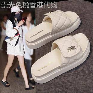 松糕厚底魔术贴拖鞋女夏季2025新款外穿韩版一字凉拖休闲增高凉鞋
