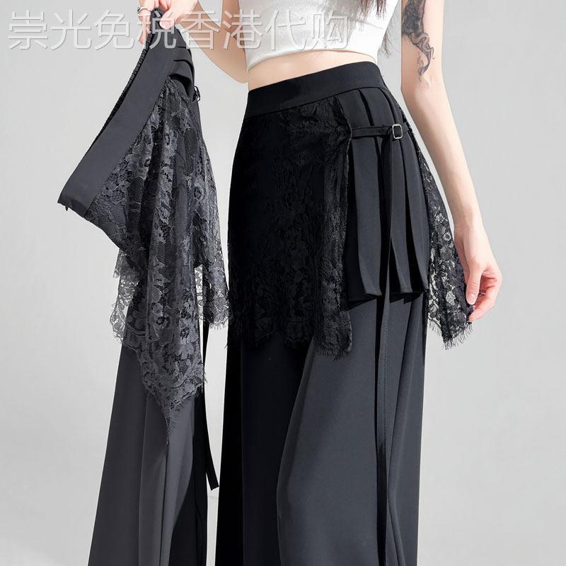 假两件蕾丝屁帘阔腿裤女2026年夏季新款高腰垂感显瘦休闲西装裤子