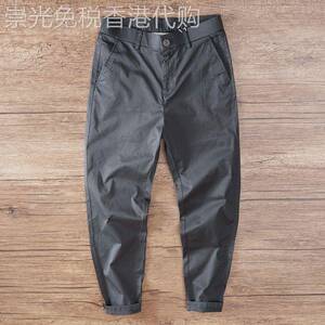 IT ins潮牌休闲裤男秋季薄款通勤简约纯棉弹力腰纯色小直筒工装裤