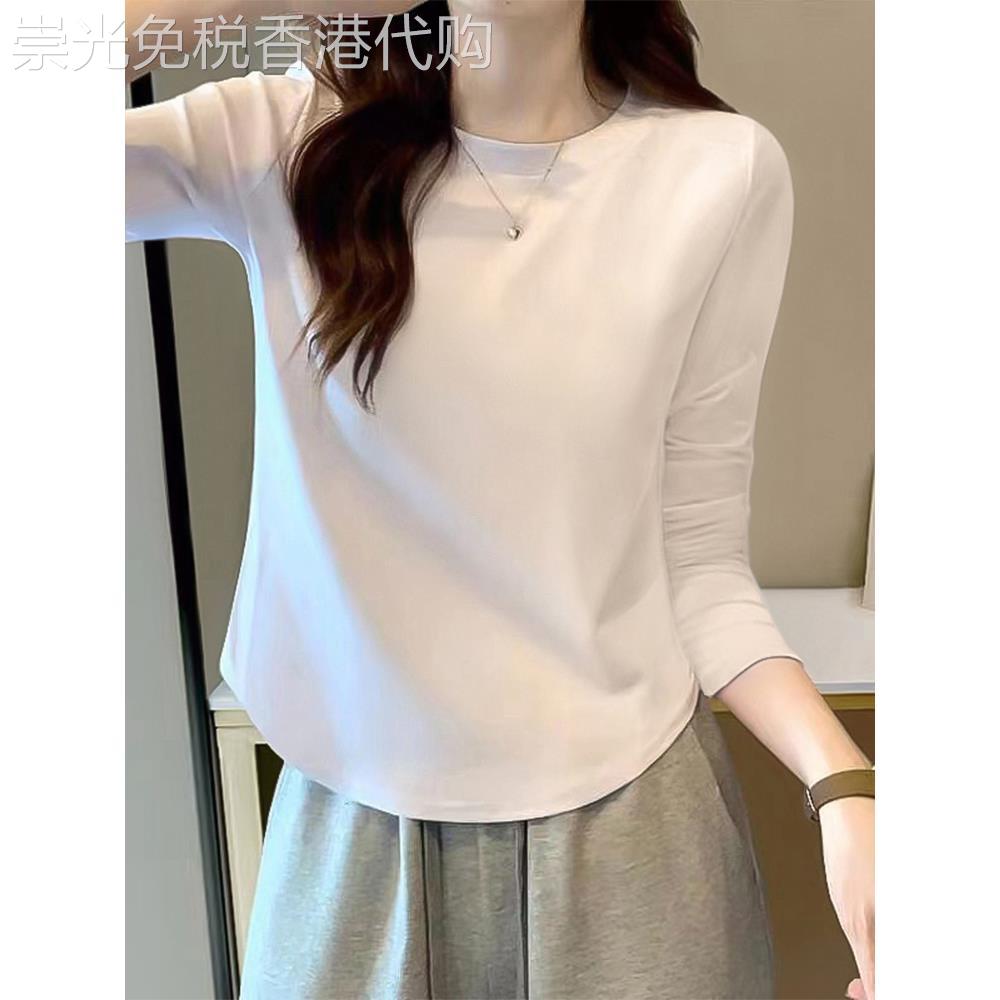 纯棉长袖T恤女正肩2026年新款小个子设计感小众下摆显瘦打底上衣