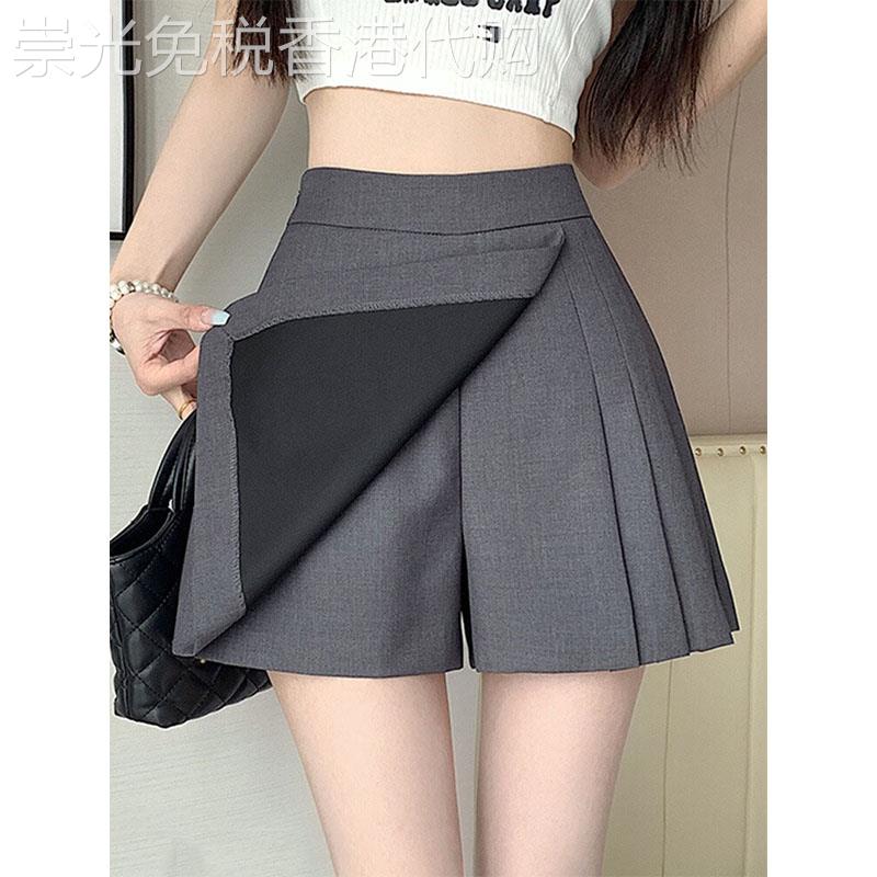 阔腿短裤女夏季薄款2026新款高腰显瘦辣妹a字小个子西装百褶裙裤