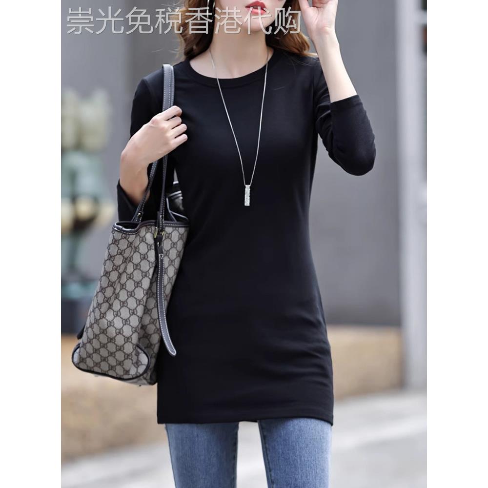 中长款打底衫女2025春秋新款长袖t恤大码修身显瘦遮屁股内搭上衣