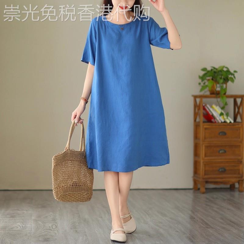休闲短袖连衣裙女夏季新款时尚百搭纯色高端洋气女士中长款T恤裙