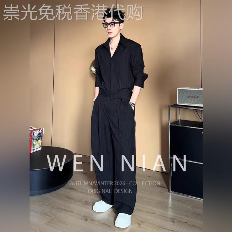 韩国WEN NIAN英伦冰丝衬衫套装男士2026春季新款痞帅穿搭一套搭配