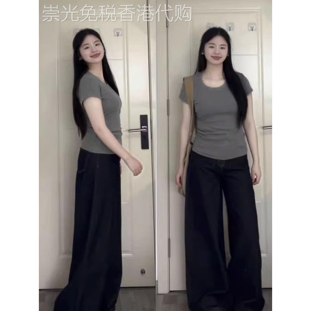 短袖t恤女夏季薄款2025新款韩版大码胖mm修身短款小个子半袖上衣
