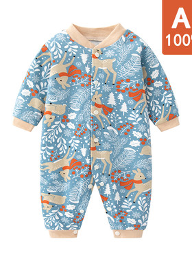 婴儿连体衣宝宝服装春秋睡衣长袖哈衣爬服baby纯棉内衣圣诞节日