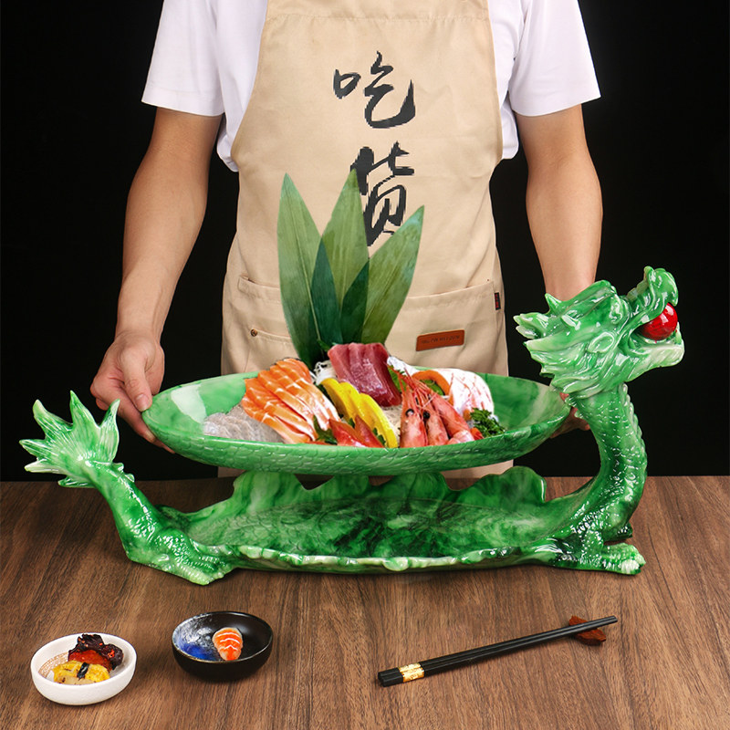 龙造型特色酒店创意网红商用树脂刺身盘中国风意境高档龙形船餐具