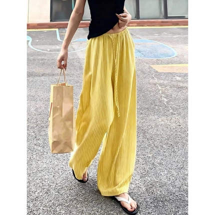 日系条纹阔腿裤女2026年夏季薄款裤子高腰垂感宽松慵懒休闲长裤