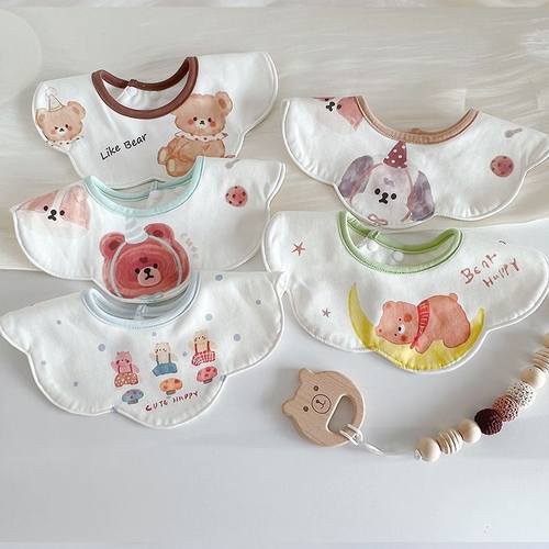 ins韩版新款口水巾婴儿围嘴新生防水口水围兜宝宝棉质漫画风0-2岁