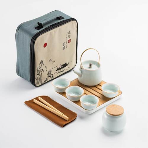 白瓷便携式陶瓷快客杯一壶四杯旅行茶具套装随身车载户外旅行茶具