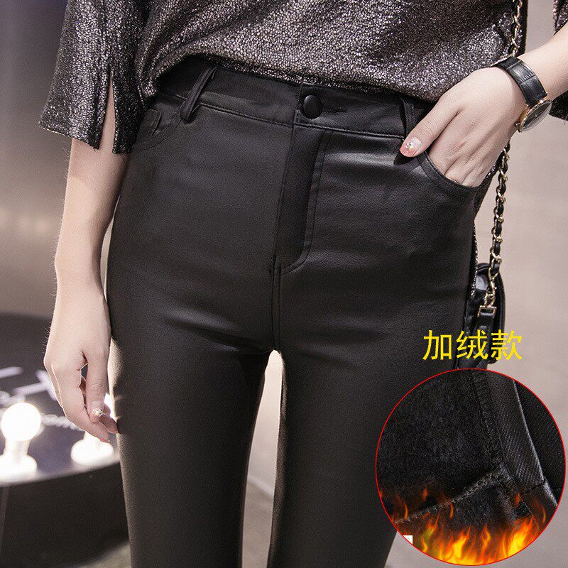 小脚裤子紧身PU皮裤女薄款外穿打底裤春秋冬亚光磨砂加绒高腰2025