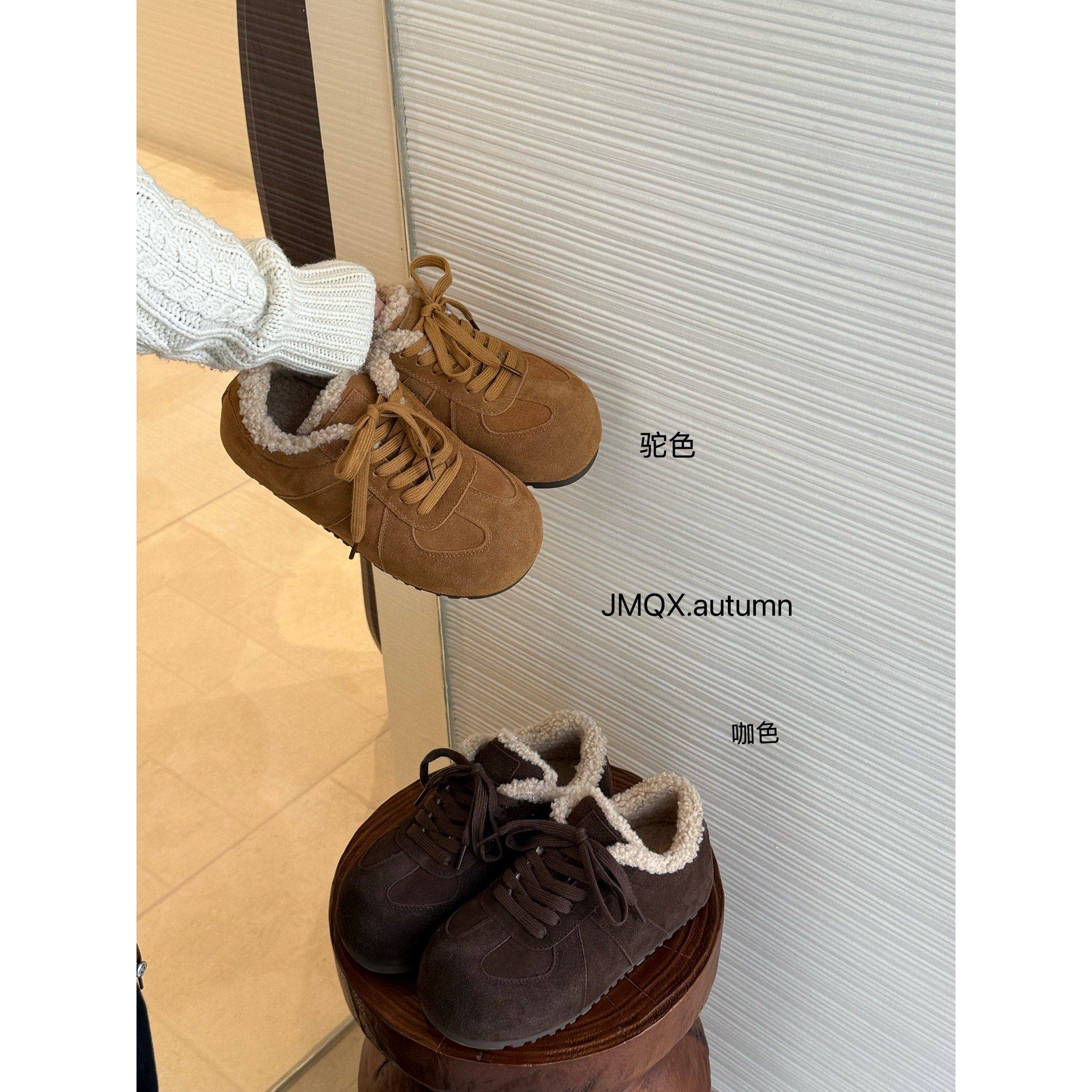 真皮加绒德训女鞋秋冬保暖复古