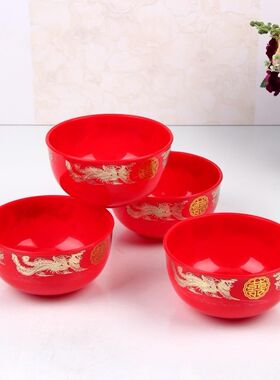 喜碗筷套装婚房红碗结婚红色新郎喜碗陪嫁婚庆新娘福寿字龙凤碗