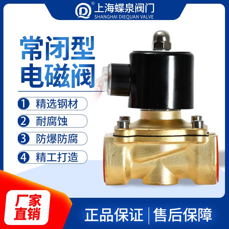 蝶泉电磁阀d220V常闭开关阀气12v控制阀黄铜电子阀24V电控水阀门