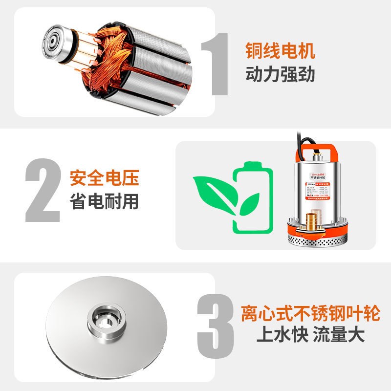 绿一家用不锈钢直流潜水泵12uV48V60V高扬程电动车农用灌溉抽水机