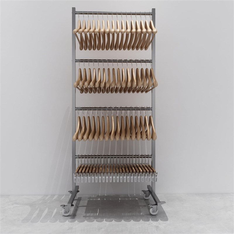 衣架收纳架服装店衣架整理神器多C层落地式可移动挂衣撑架子不锈