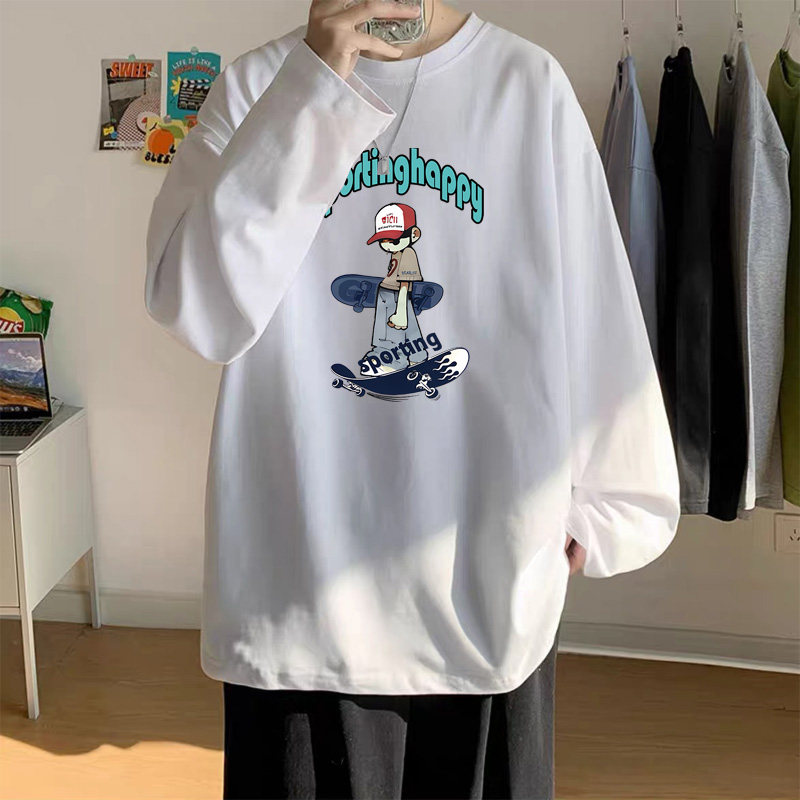 纯棉长袖t恤男春秋款潮牌重磅日系ins潮流大码秋装打底衫上衣卫衣