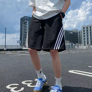 条纹短裤 子高街休闲中裤 男潮牌夏季 速干透气运动四五分裤 薄款 美式