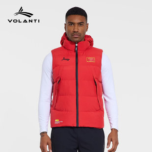 沃兰迪China系列国家队运动棉服加绒保暖冬训防寒无袖 连帽马甲