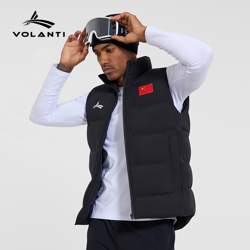 沃兰迪china系列棉马甲外穿秋冬季体育生训练服运动棉服背心外套