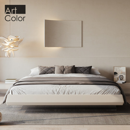 侘寂风无床头悬浮床真皮