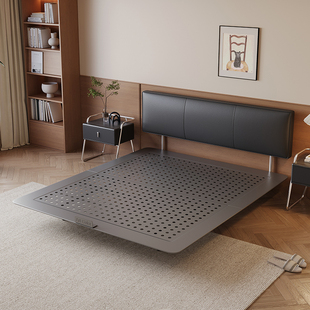 Art Color超薄靠背床头中古风黑色真皮床主卧高端小户型2025新款